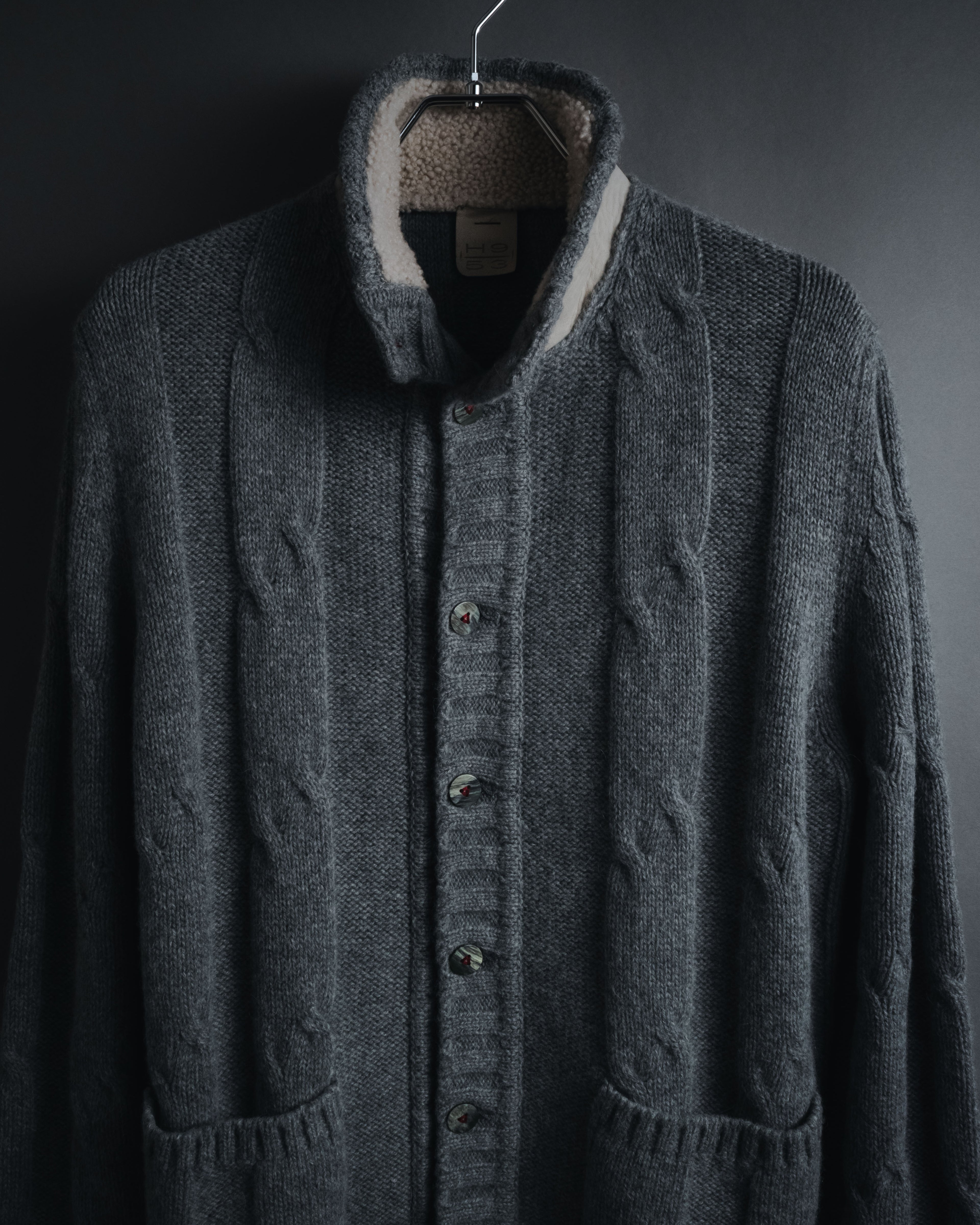 "H953" Shearling-collared cable-knit jacket