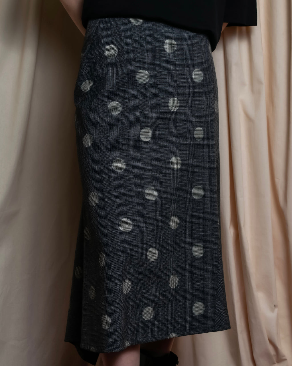 "YOHJI YAMAMOTO +NOIR" Large polka dot pattern flared skirt