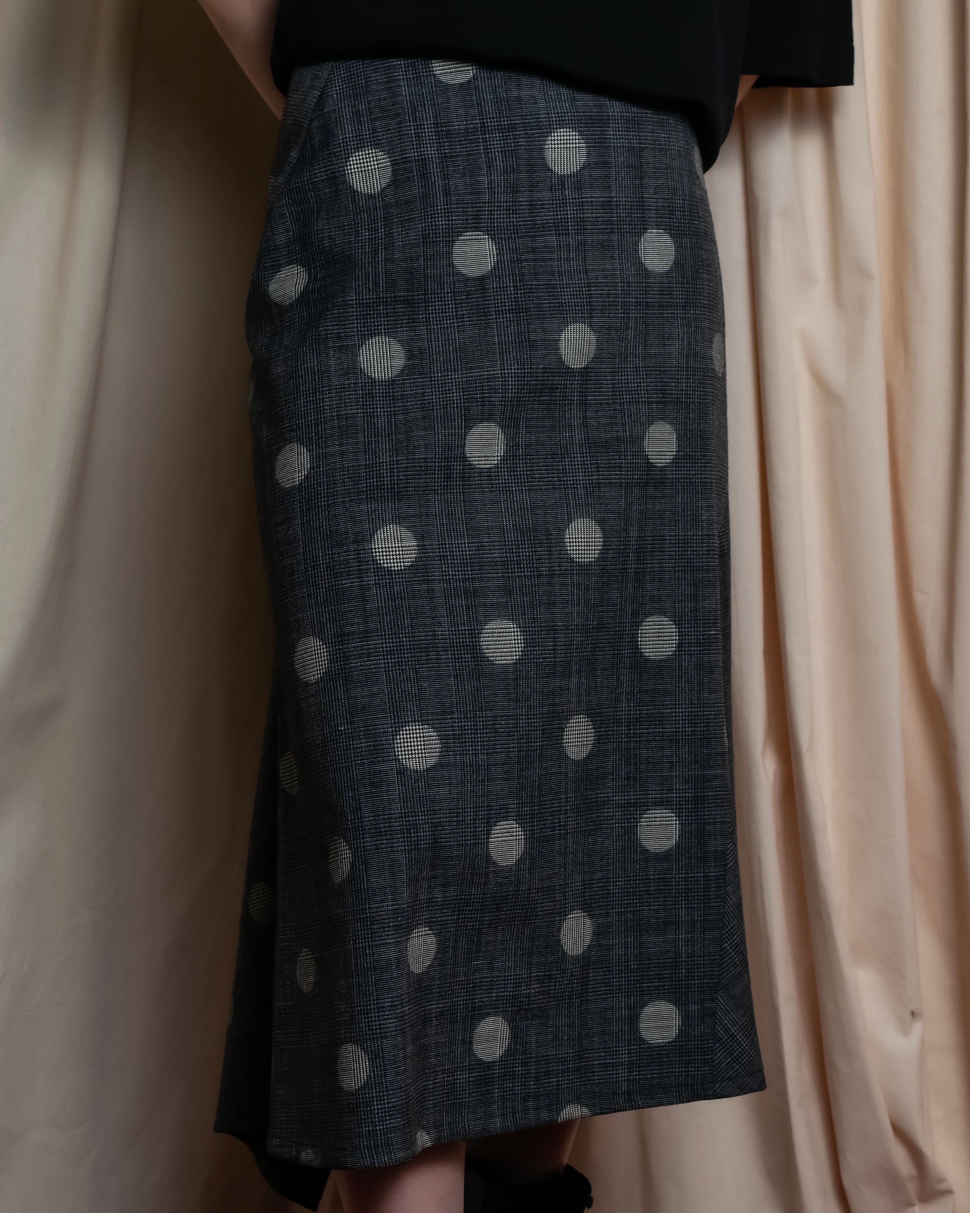 "YOHJI YAMAMOTO +NOIR" Large polka dot pattern flared skirt