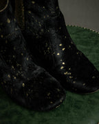 "CHANEL" Gold particle design pony leather heel boots