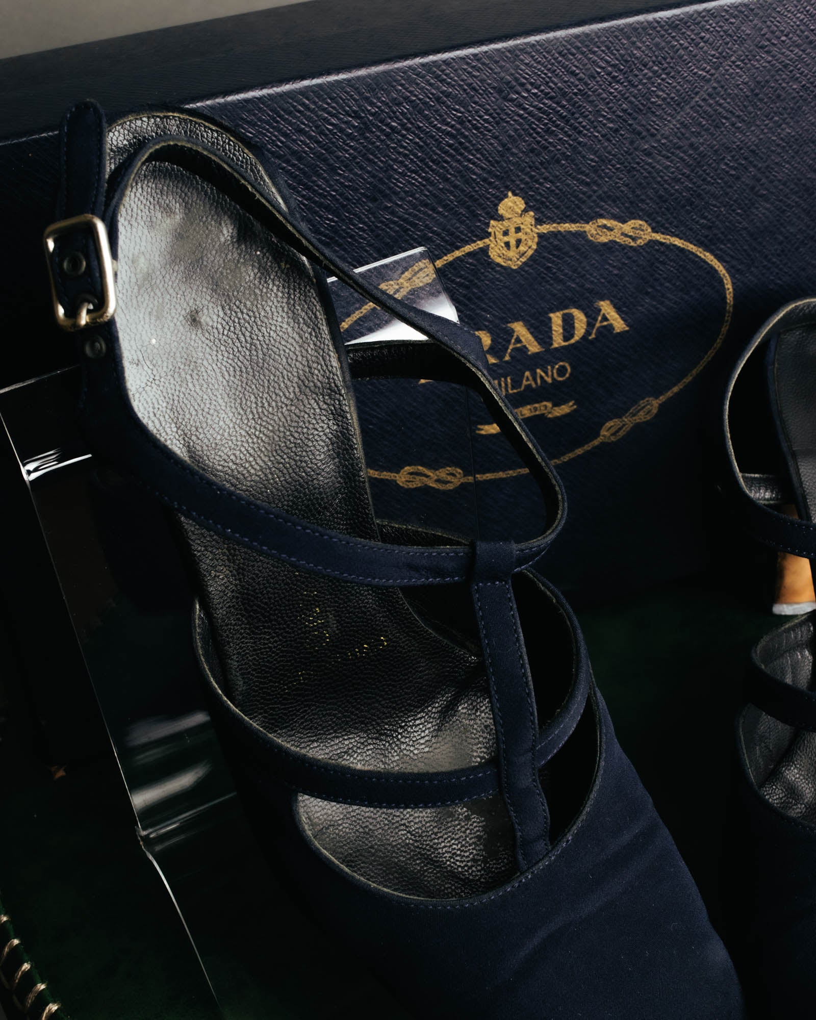 "PRADA" 90's-00's Dark navy t-strap pumps