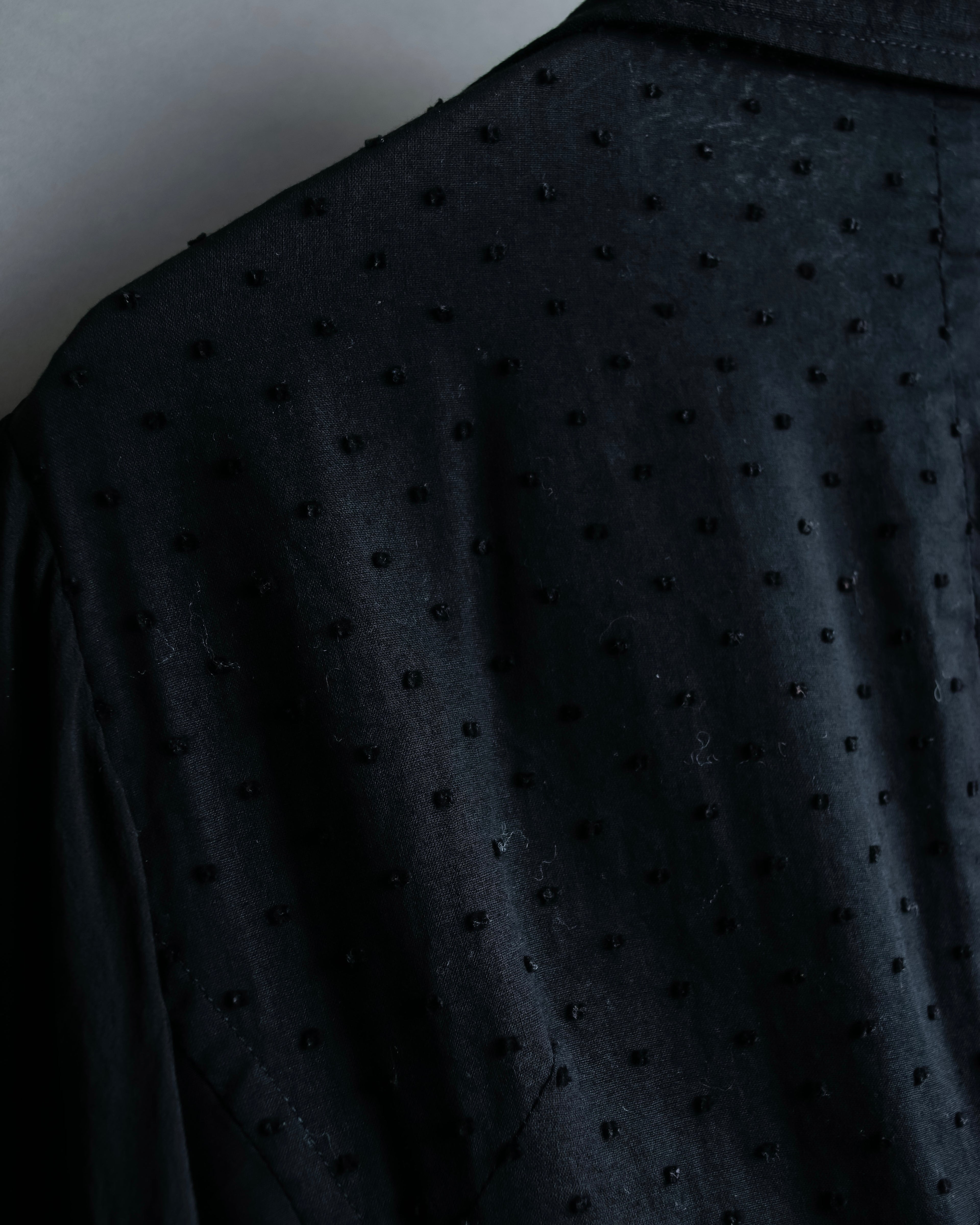 “Y’s COMPOSITION: SEE ATTACHED LABEL” Layered design multi buttons tail coat