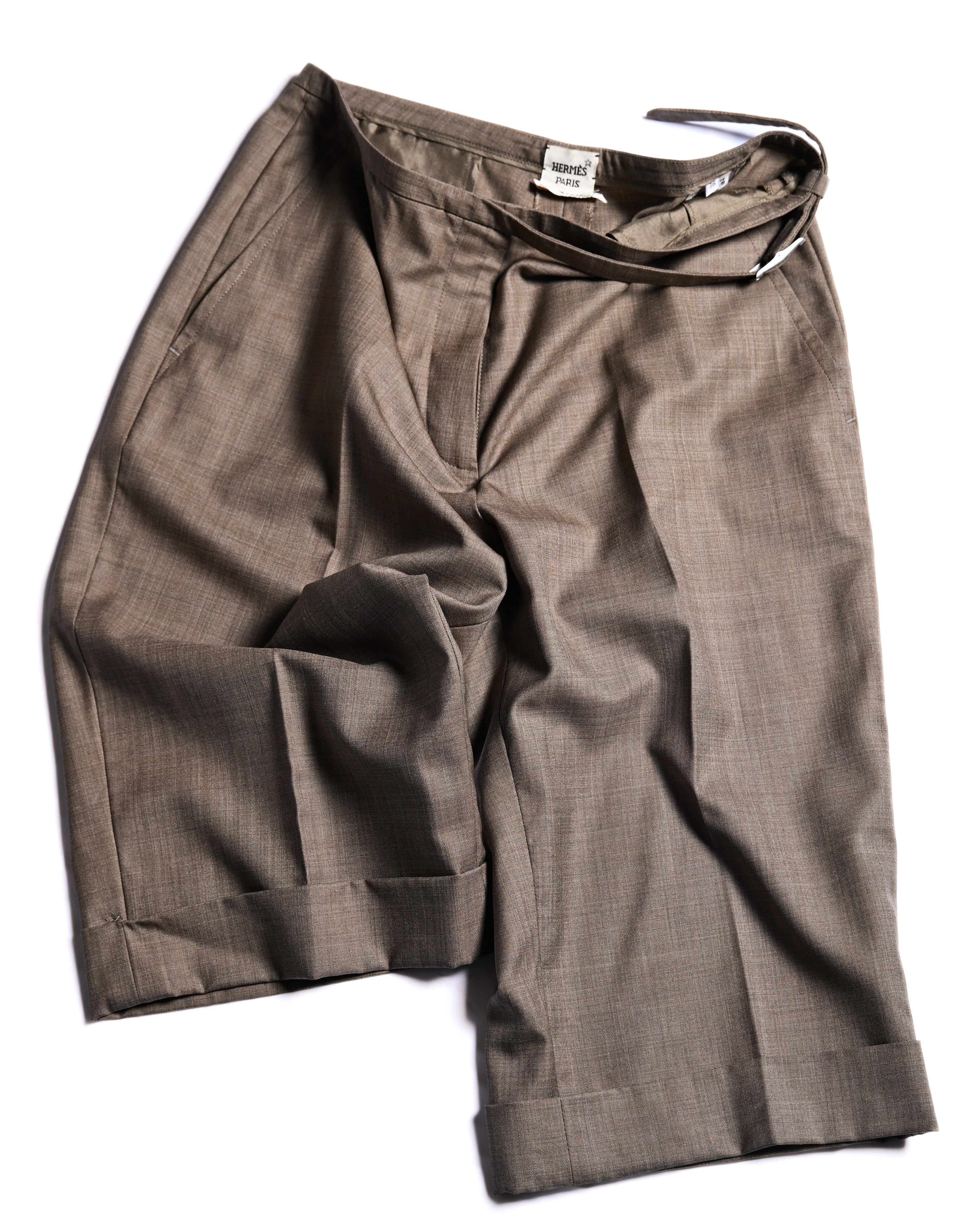 Hermes/ Silk Blended Waist Belt Shorts Brown