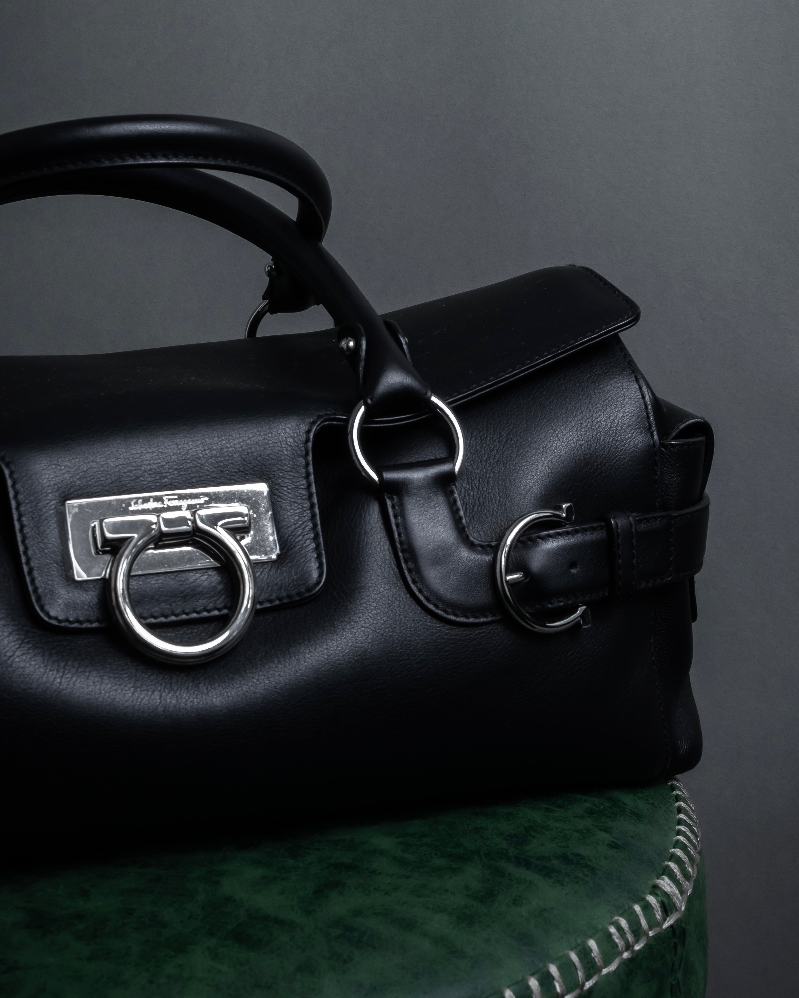 "Salvatore Ferragamo" Gancini motif design leather bowling bag