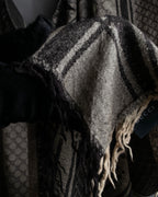 "GUCCI" GG monogram &amp; check pattern fringe large stole