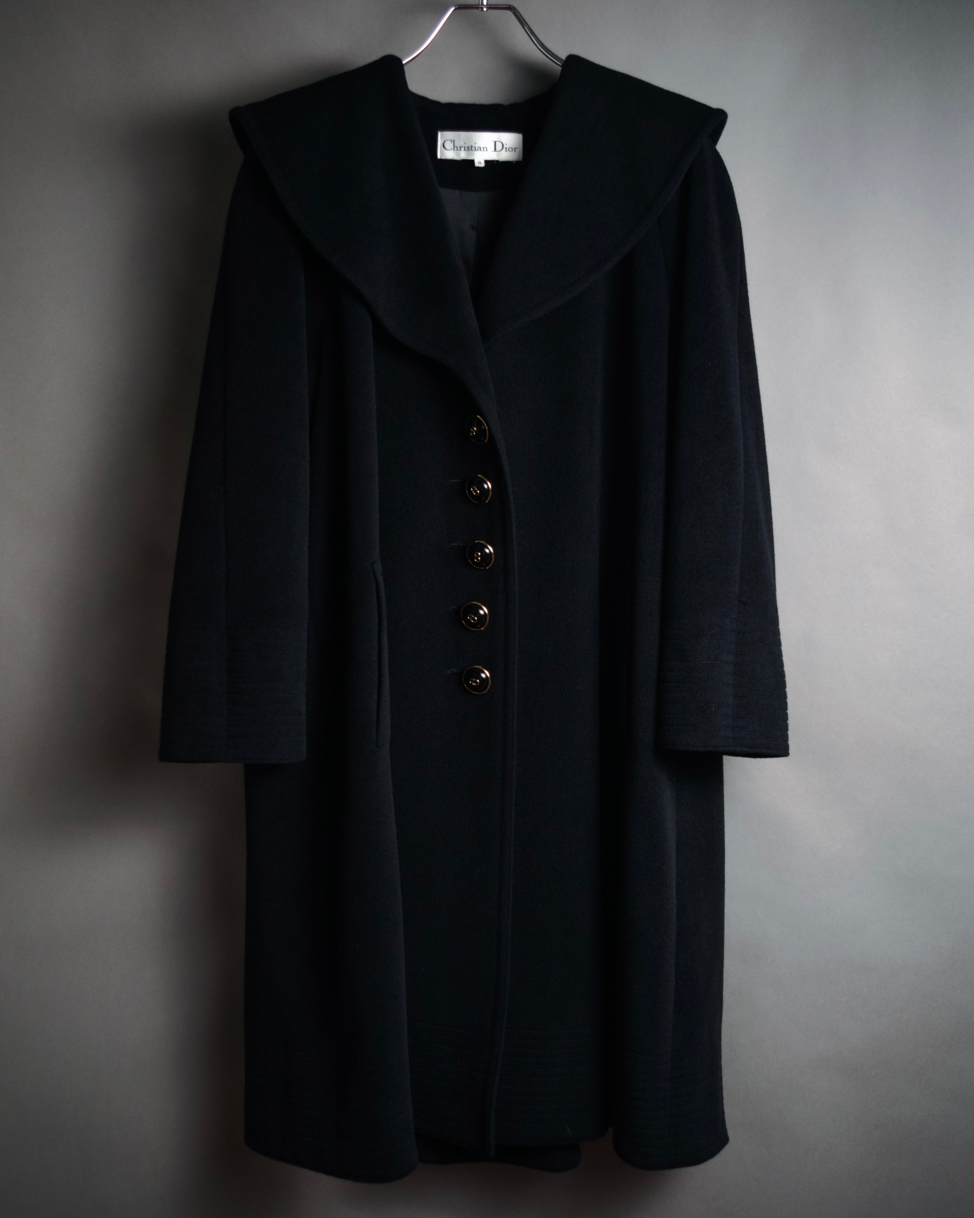 Christian Dior - Angora Blend Sailor Collar A-Line Coat - Black
