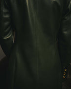 -SPECIAL- “LOEWE” 80’s-90’s Gold buttoned olive leather double-breasted tailored jacket