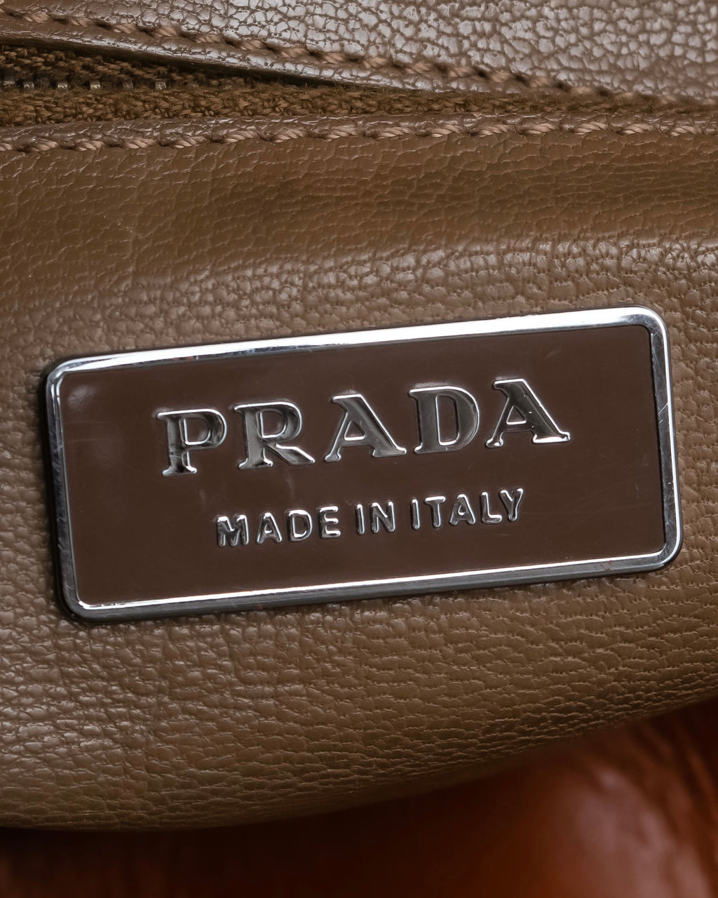 "PRADA" Belt flap detail rounded boston leather bag