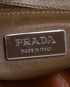 "PRADA" Belt flap detail rounded boston leather bag