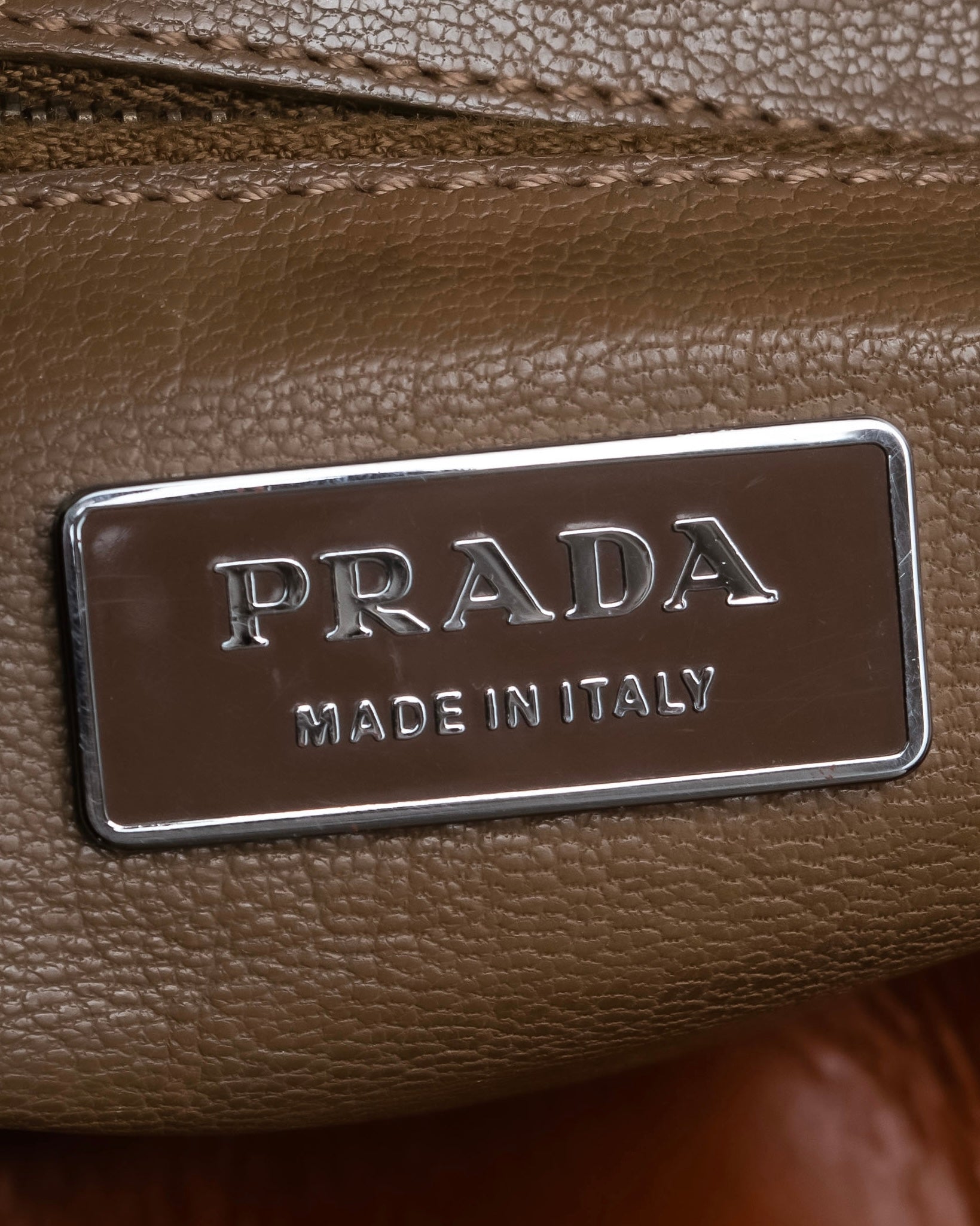 "PRADA" Belt flap detail rounded boston leather bag