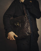 -SPECIAL- “Salvatore Ferragamo” 00’s-10’s Leather scale appliqué gancini shoulder bag