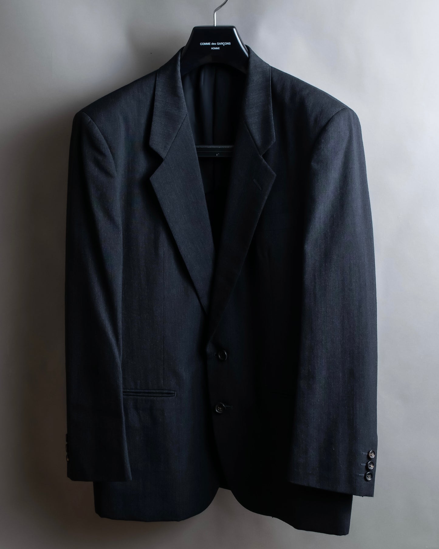 "COMME des GARCONS
HOMME" Notch lapel tailored jacket & wide tapered slacks charcoal gray set up