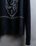 "Saint Laurent" Handsome face embroidery mohair blend oversized knit
