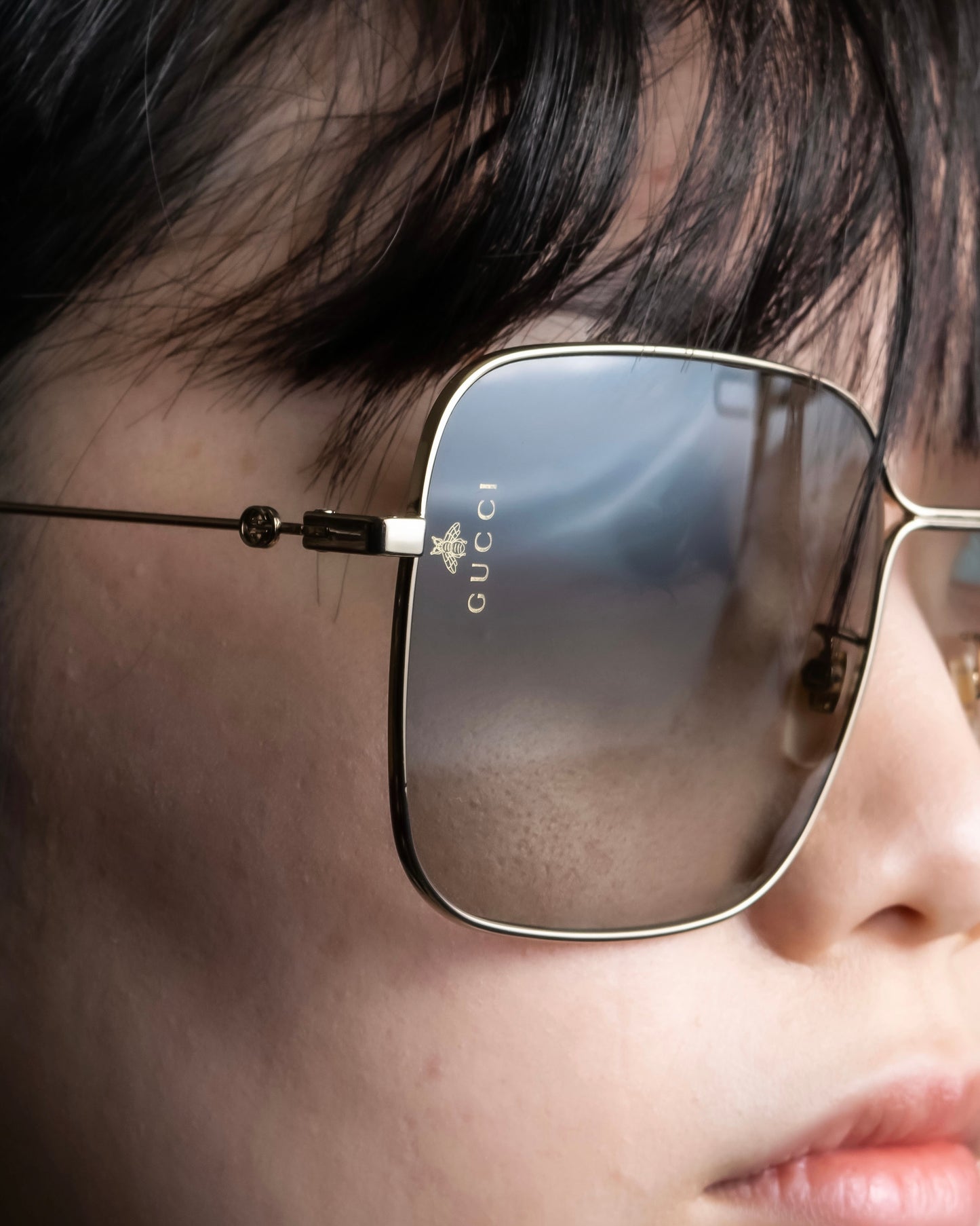 "GUCCI" Gold frame square frame sunglasses