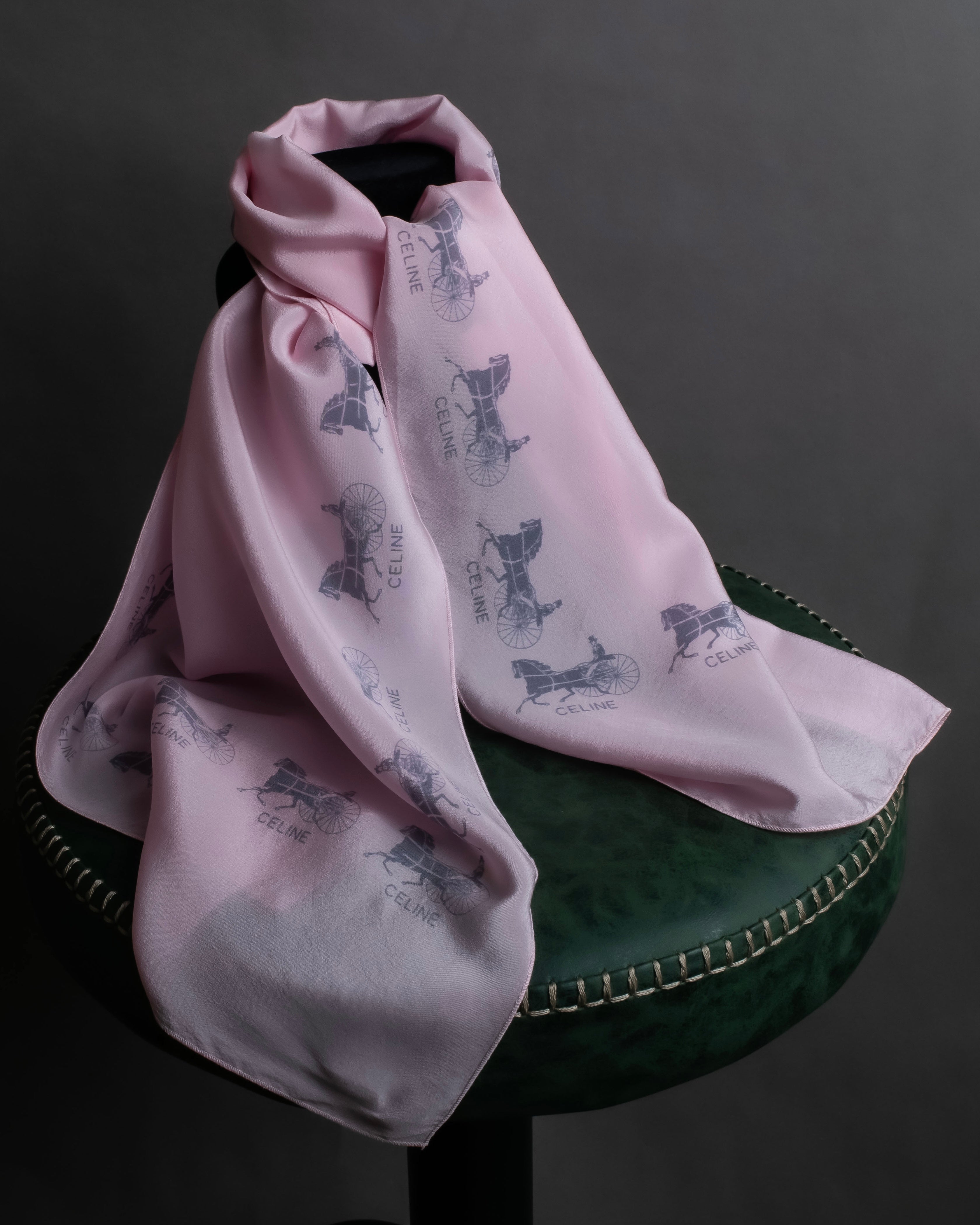 "CELINE" Sulky pattern pink silk long scarf