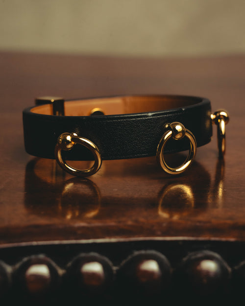 –SPECIAL– “HERMÈS” 10’s Mini dog anneaux triple ring leather bracelet