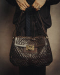 -SPECIAL- “Salvatore Ferragamo” 00’s-10’s Leather scale appliqué gancini shoulder bag