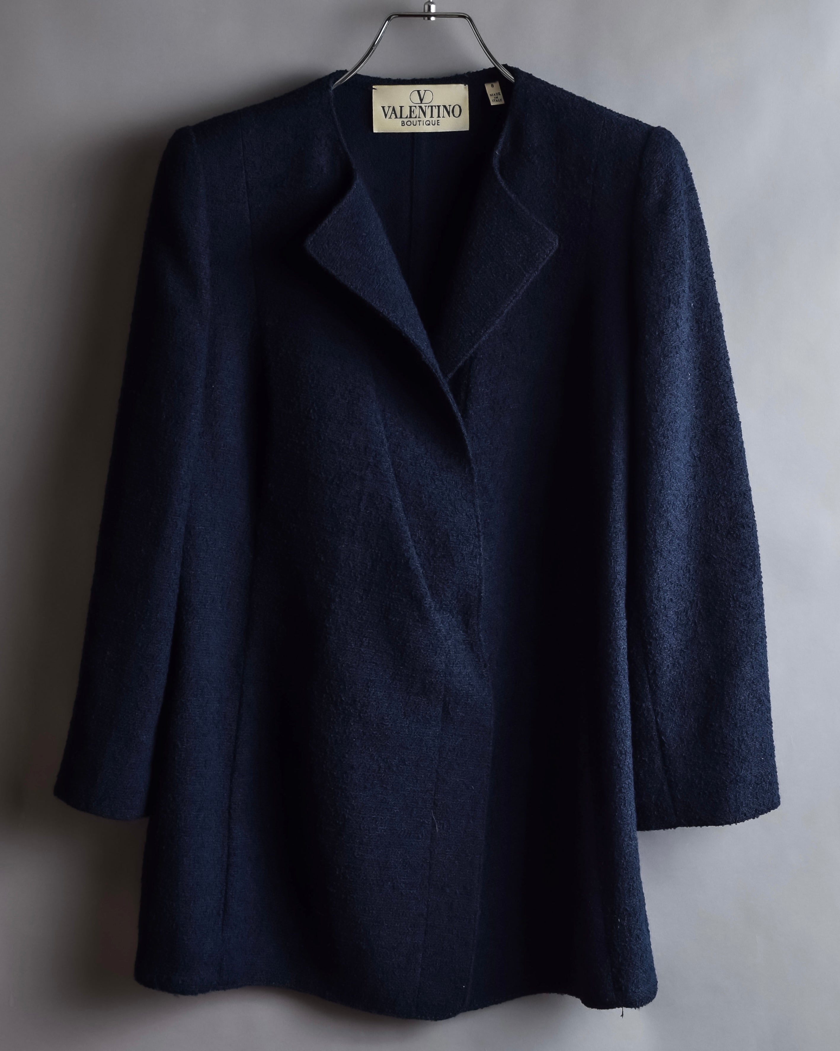 "VALENTINO" Wool boucle concealed front tailored jacket