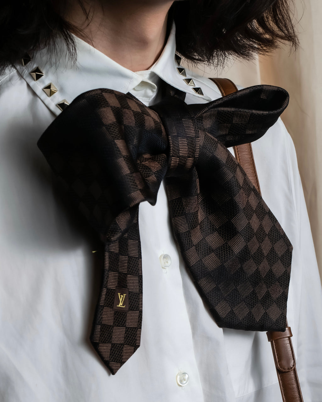 "LOUIS VUITTON" Damier check silk jacquard neck tie