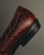 "PRADA" 90's-00's Croc embossed leather penny loafers
