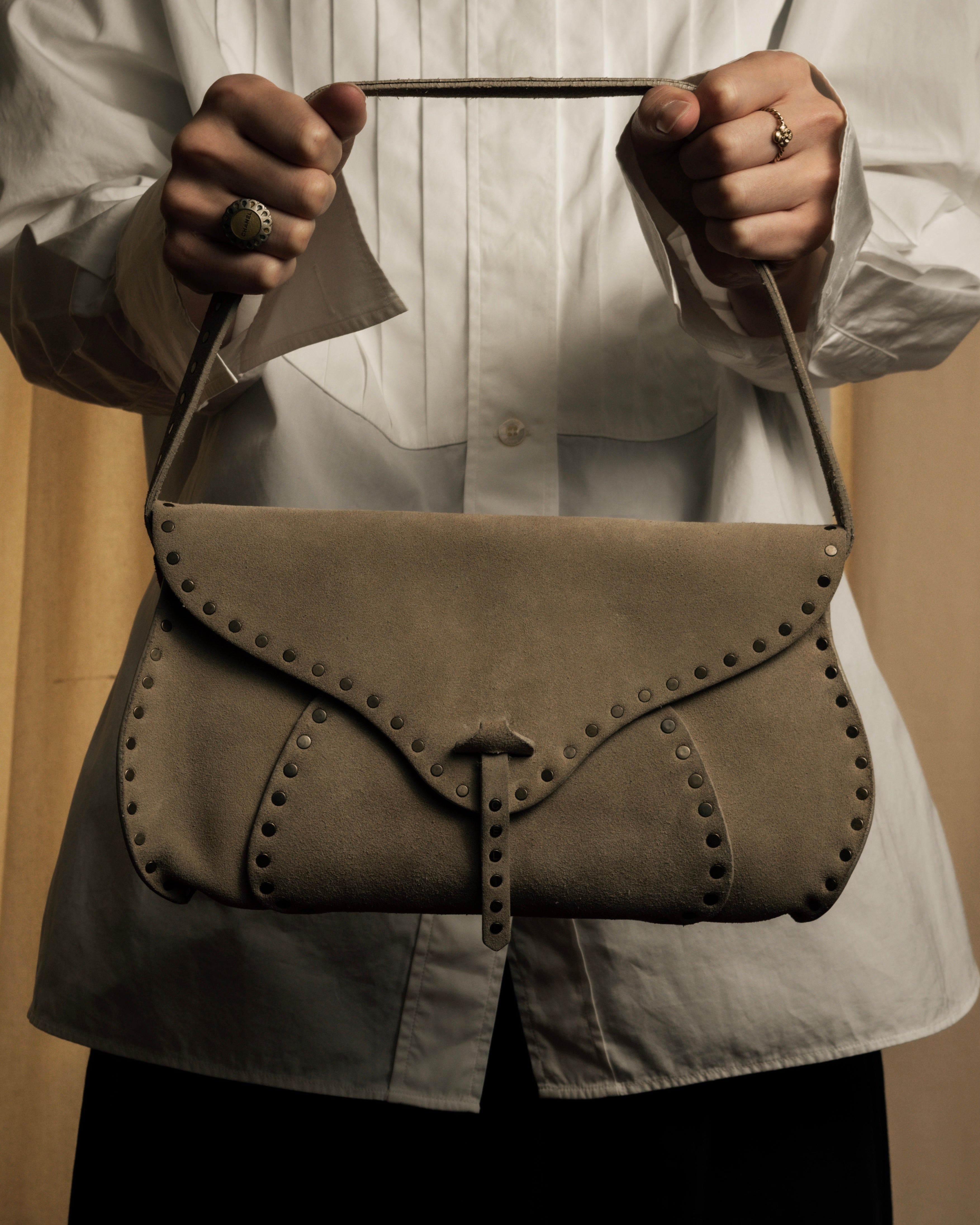 "CELINE" Studs design suede leather shoulder bag