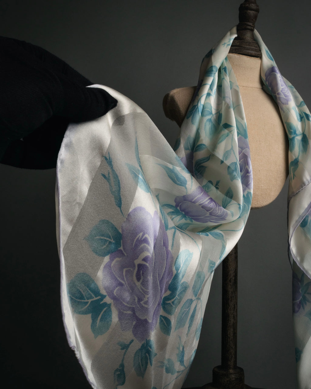 “Yves Saint Laurent” 80’s-90’s Sheer stripe floral silk scarf