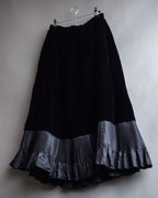 "CELINE" Pleated satin hem velvet flare skirt