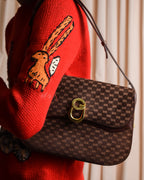 "GUCCI" 70's Embossed suede flap shoulder bag