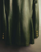 -SPECIAL- “LOEWE” 80’s-90’s Gold buttoned olive leather double-breasted tailored jacket