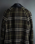 "BURBERRY" Leather switching design check tweed coat