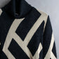 "BALMAIN" Geometric pattern turtleneck ribbed knit pullover