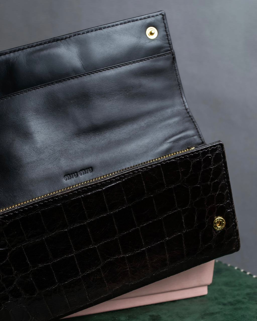 "MIU MIU" Crocodile embossed leather long wallet