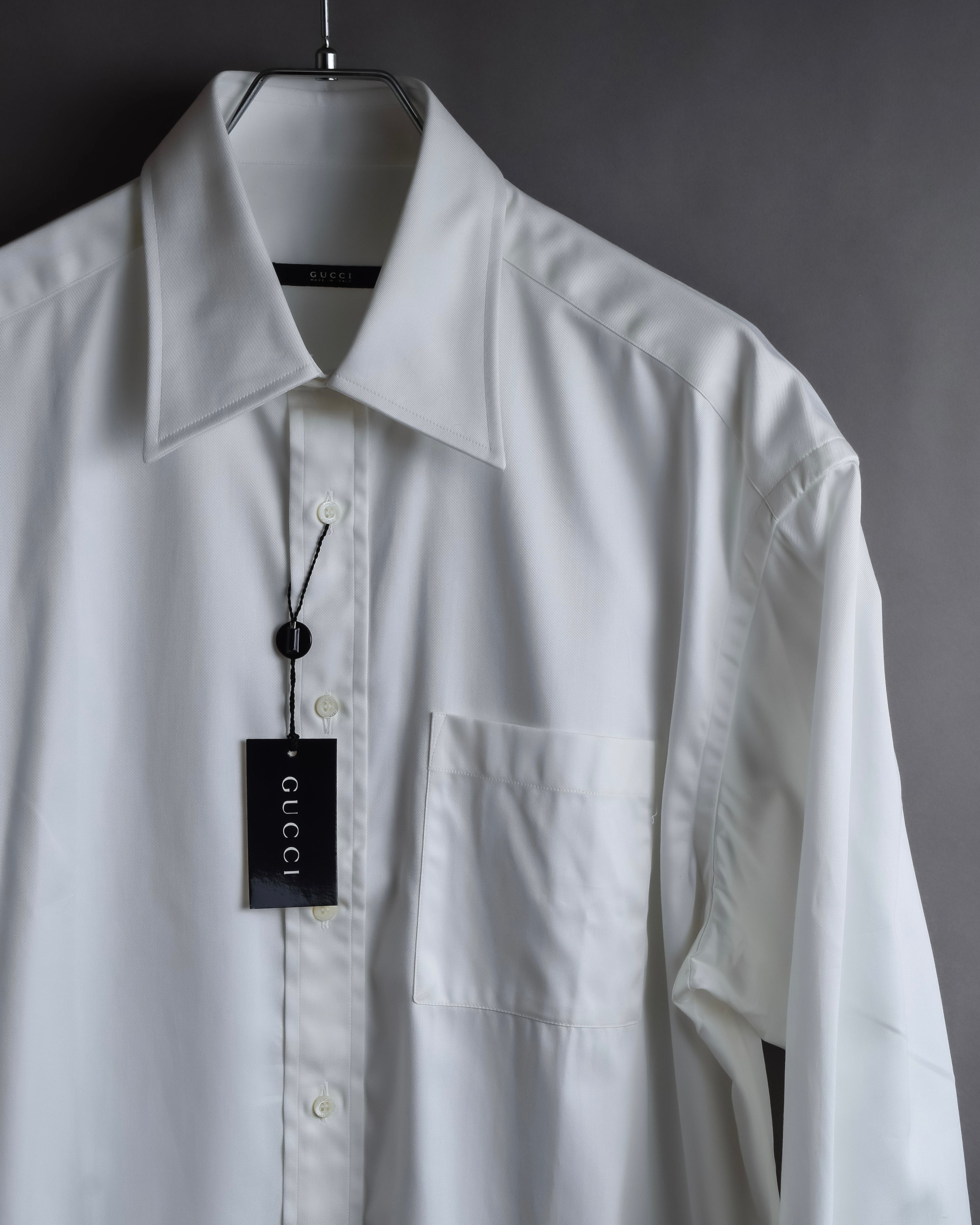 "GUCCI" Minimal collar detail white cotton shirt