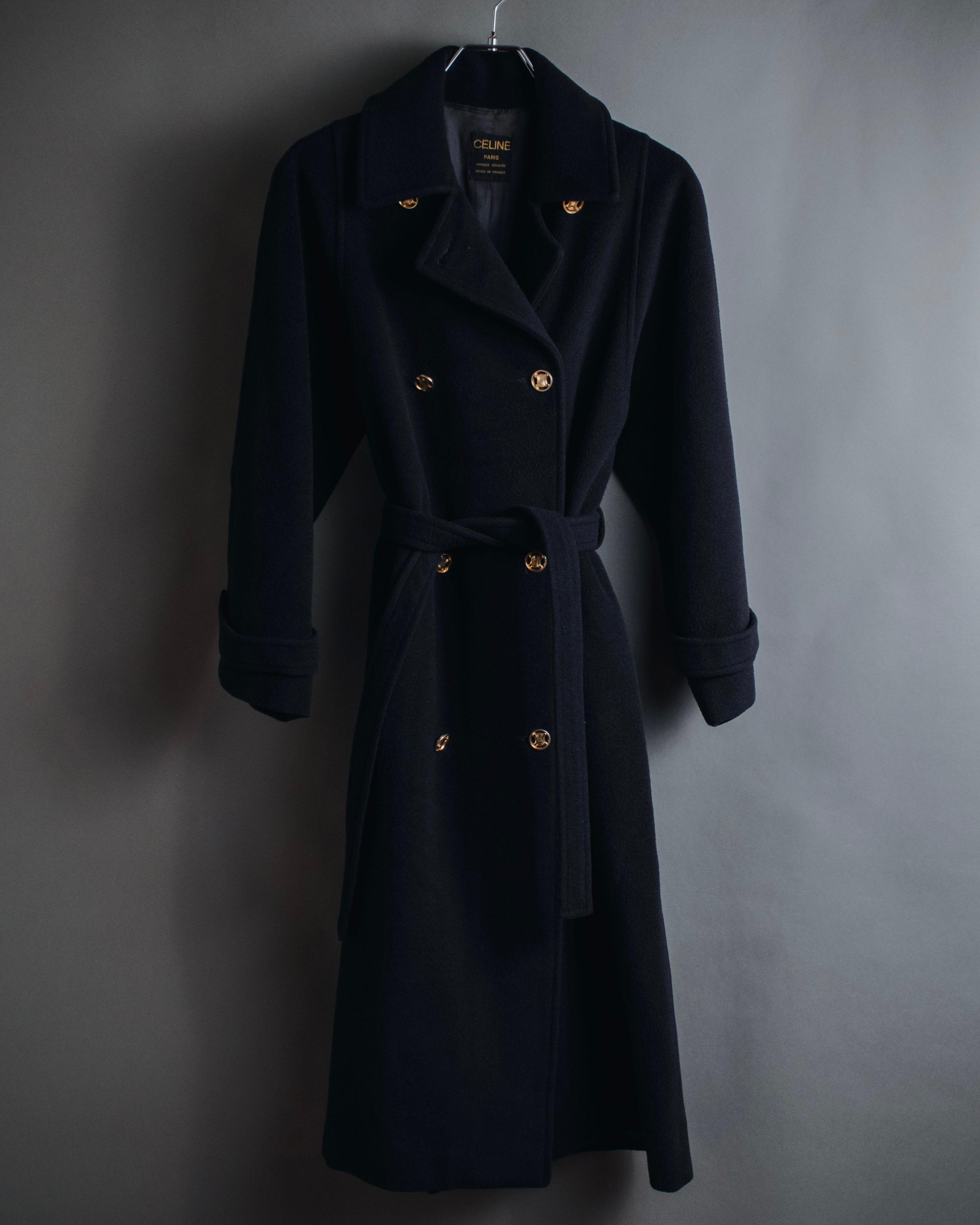 "CELINE" Late 80’s-early 90’s triomphe button belted wool coat