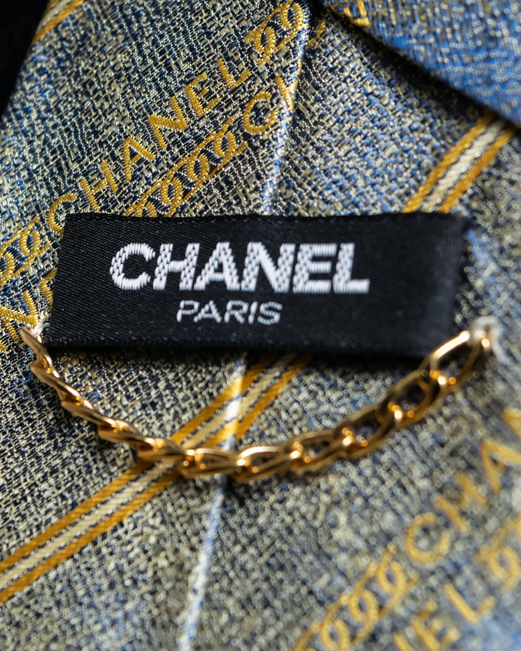 "CHANEL" Regimental pattern gold scattered design neck tie