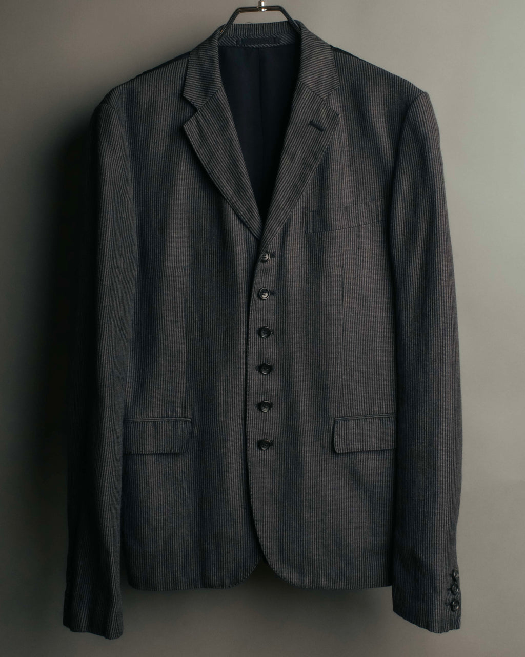 "COMME des GARÇONS HOMME" 10SS Vintage multi-button hickory stripe linen wool jacket