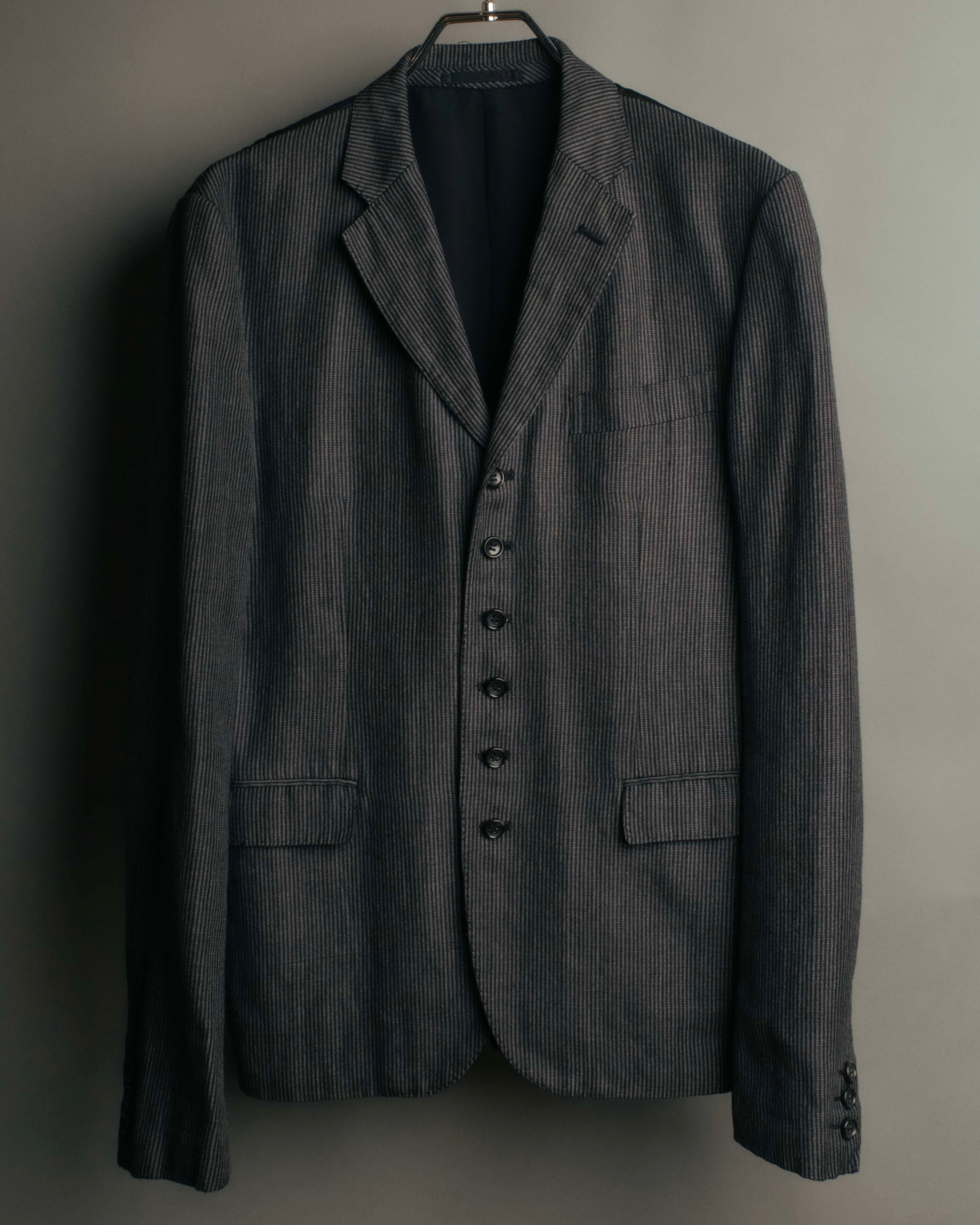 "COMME des GARÇONS HOMME" 10SS Vintage multi-button hickory stripe linen wool jacket