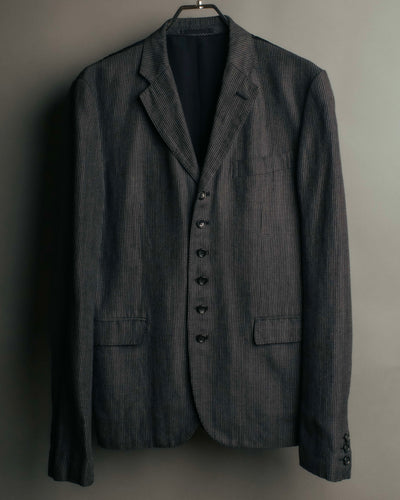 "COMME des GARÇONS HOMME" 10SS Vintage multi-button hickory stripe linen wool jacket