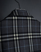 "BURBERRYS" Gold metal button design check pattern wool shirt