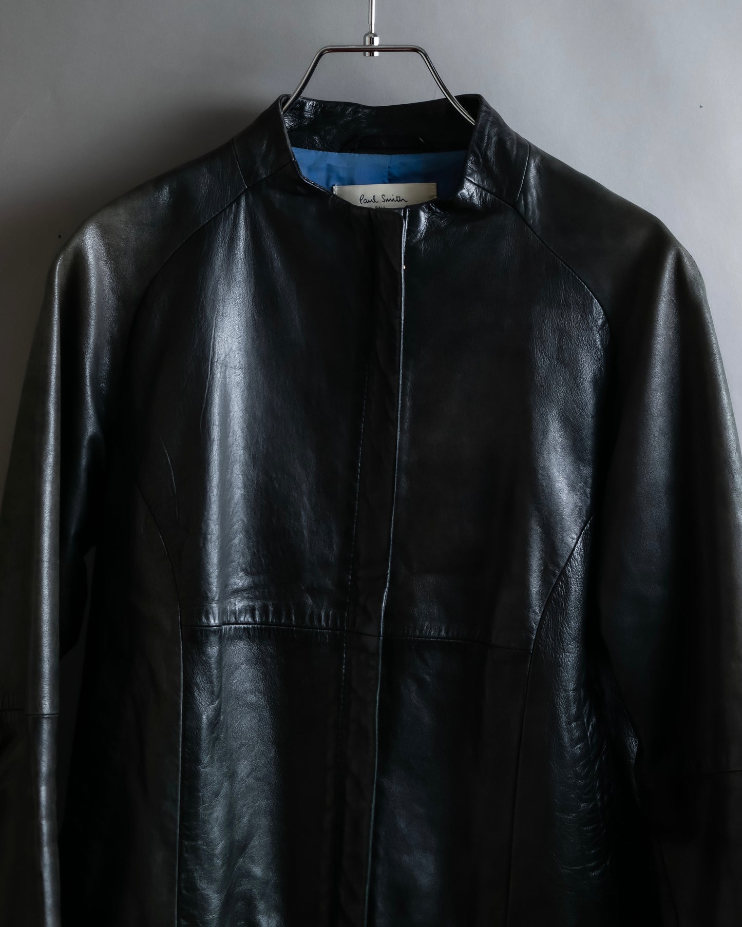 "PAUL SMITH" 100% sheep skin no collar leather jacket