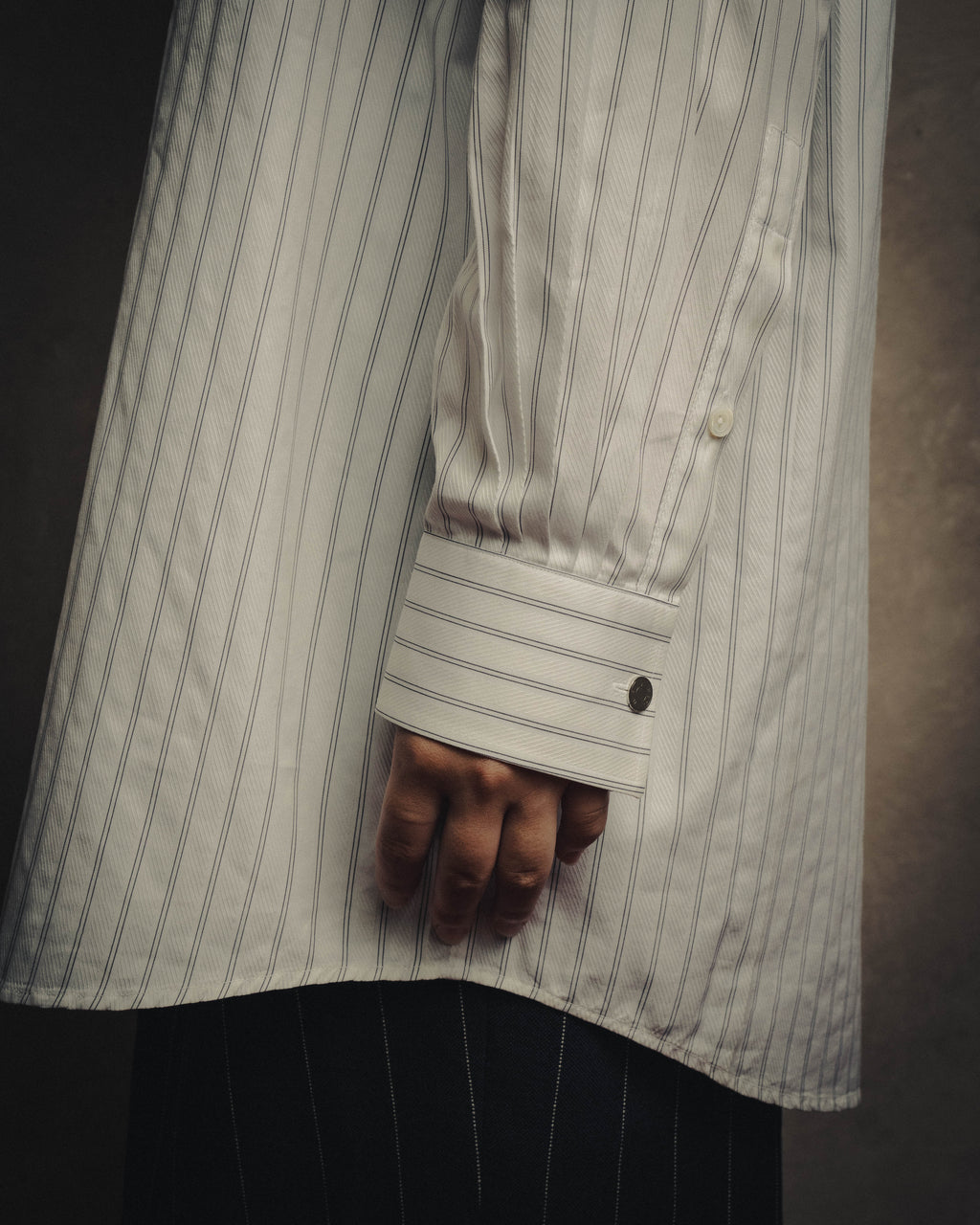 -SPECIAL- “HERMES” 80’s tonal jacquard pinstripe French cuff shirt
