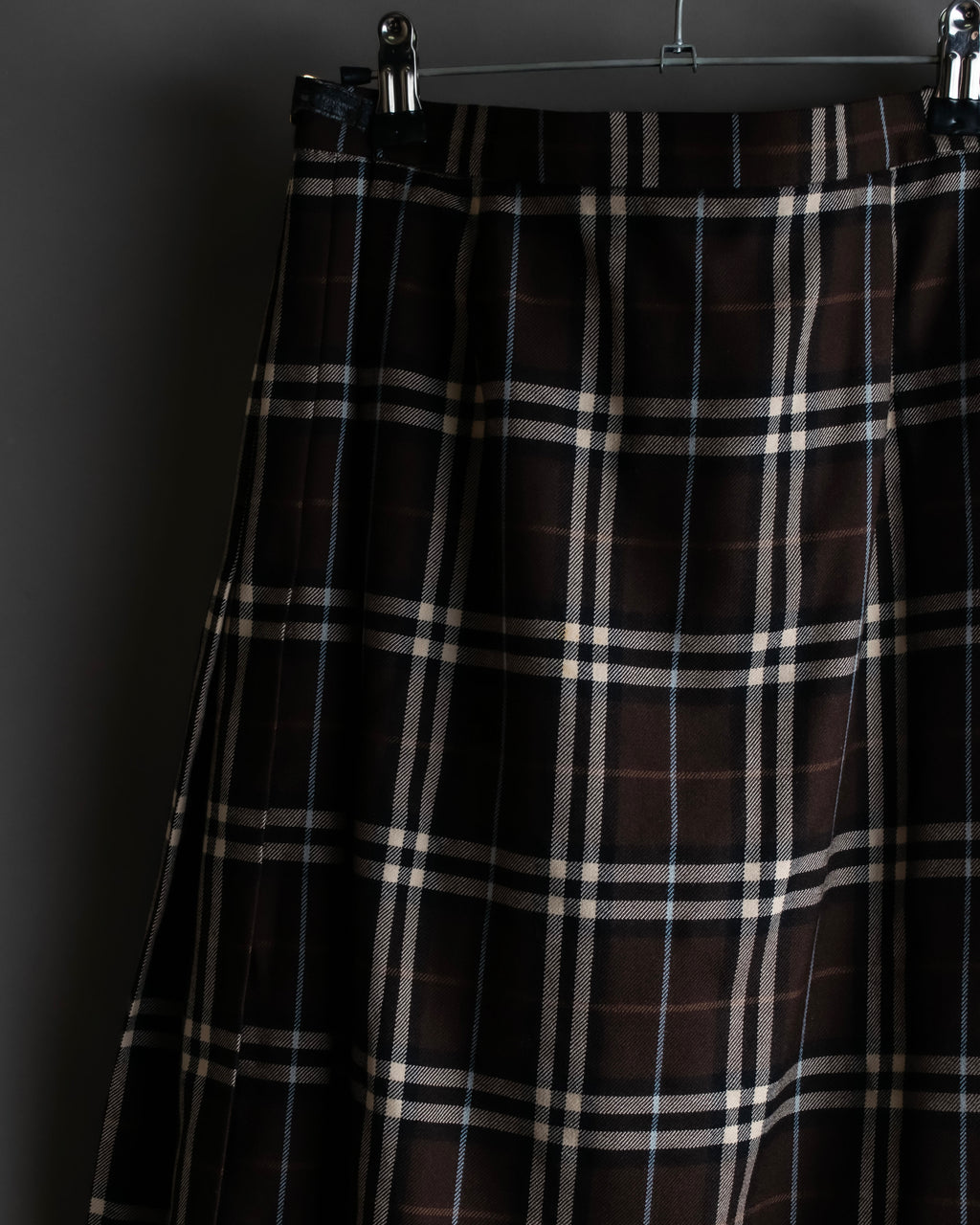 "BURBERRY" Brown tartan check pleated wrap skirt