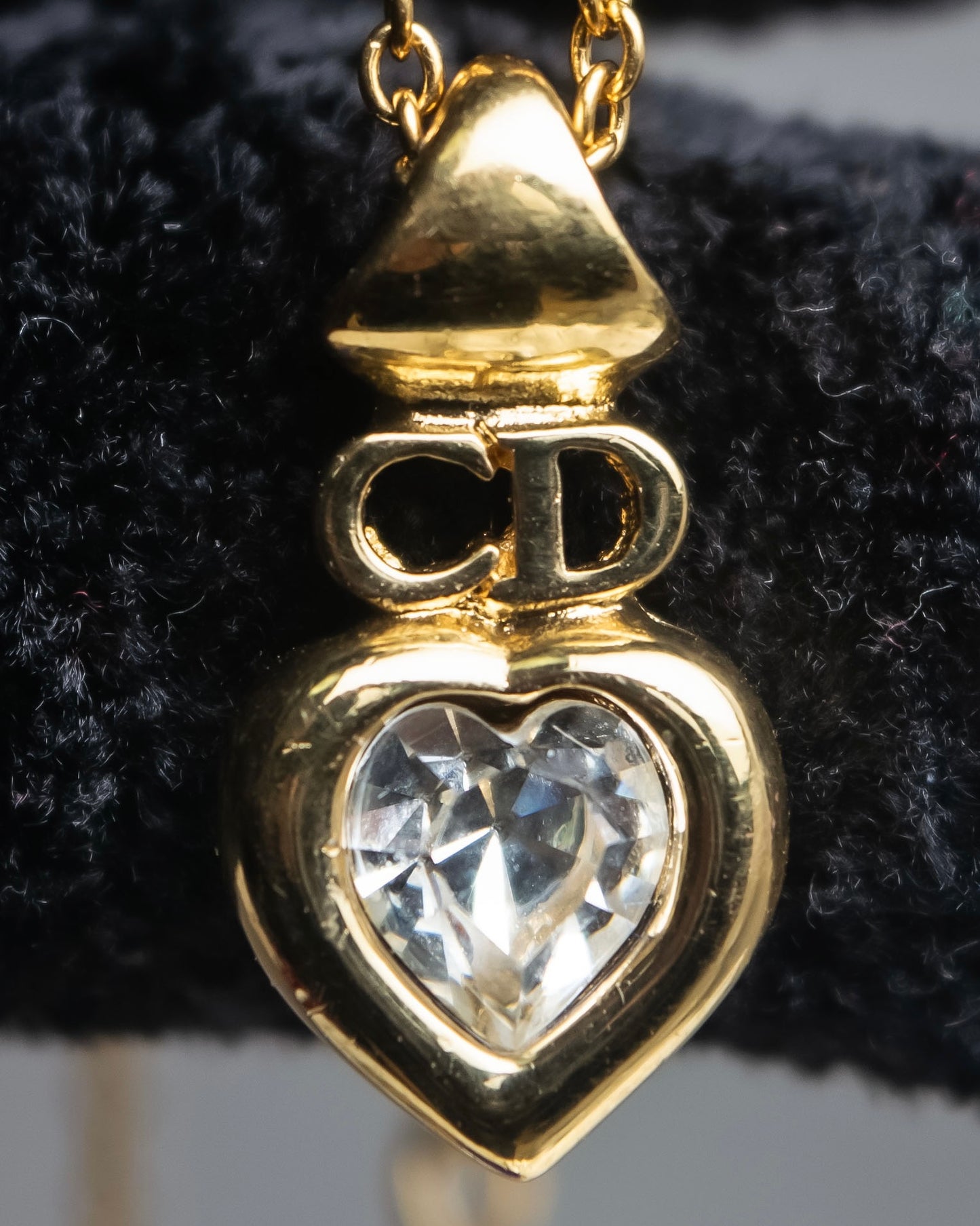 "Christian Dior" Heart motif zirconia gold pendant