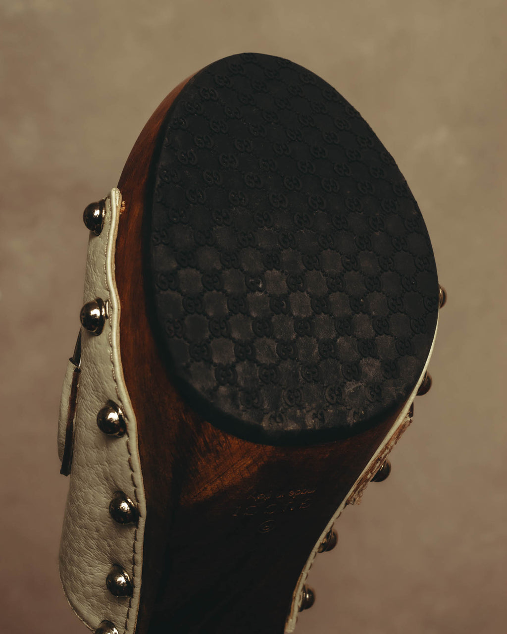 "GUCCI" 90's-00's Horsebit studded wood wedge mule sandals