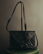 "CELINE" 70's-80's Classic black leather shoulder bag