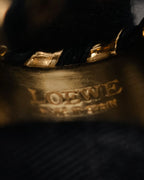 “LOEWE” 2000’s Crocodile embossed leather gold anagram ring