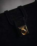 –SPECIAL– "CELINE" 70’s-80’s suede top handle ring closure handbag