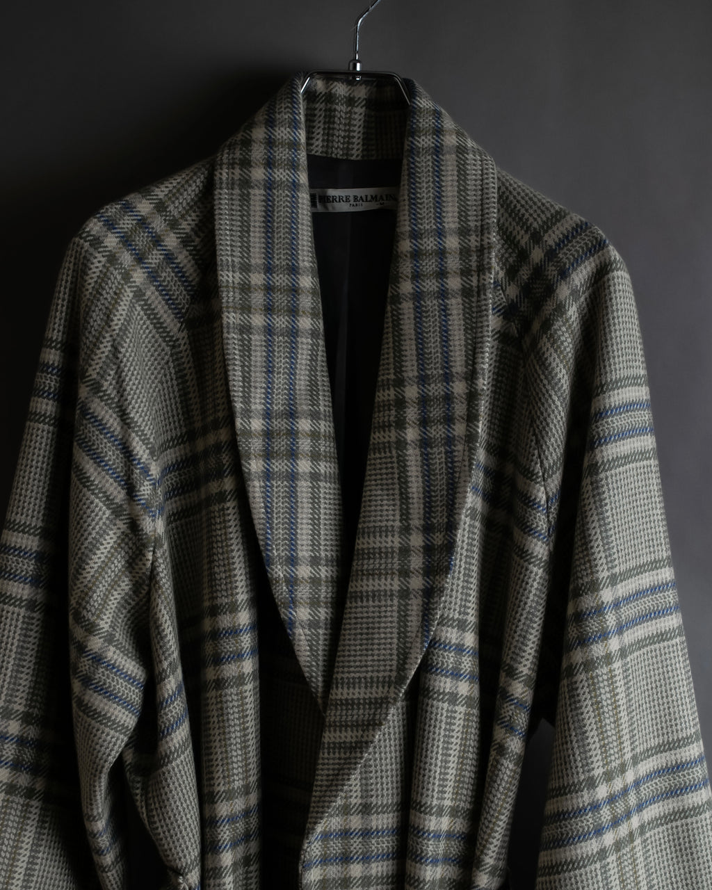 "PIERRE BALMAIN" Glen check belted gown coat