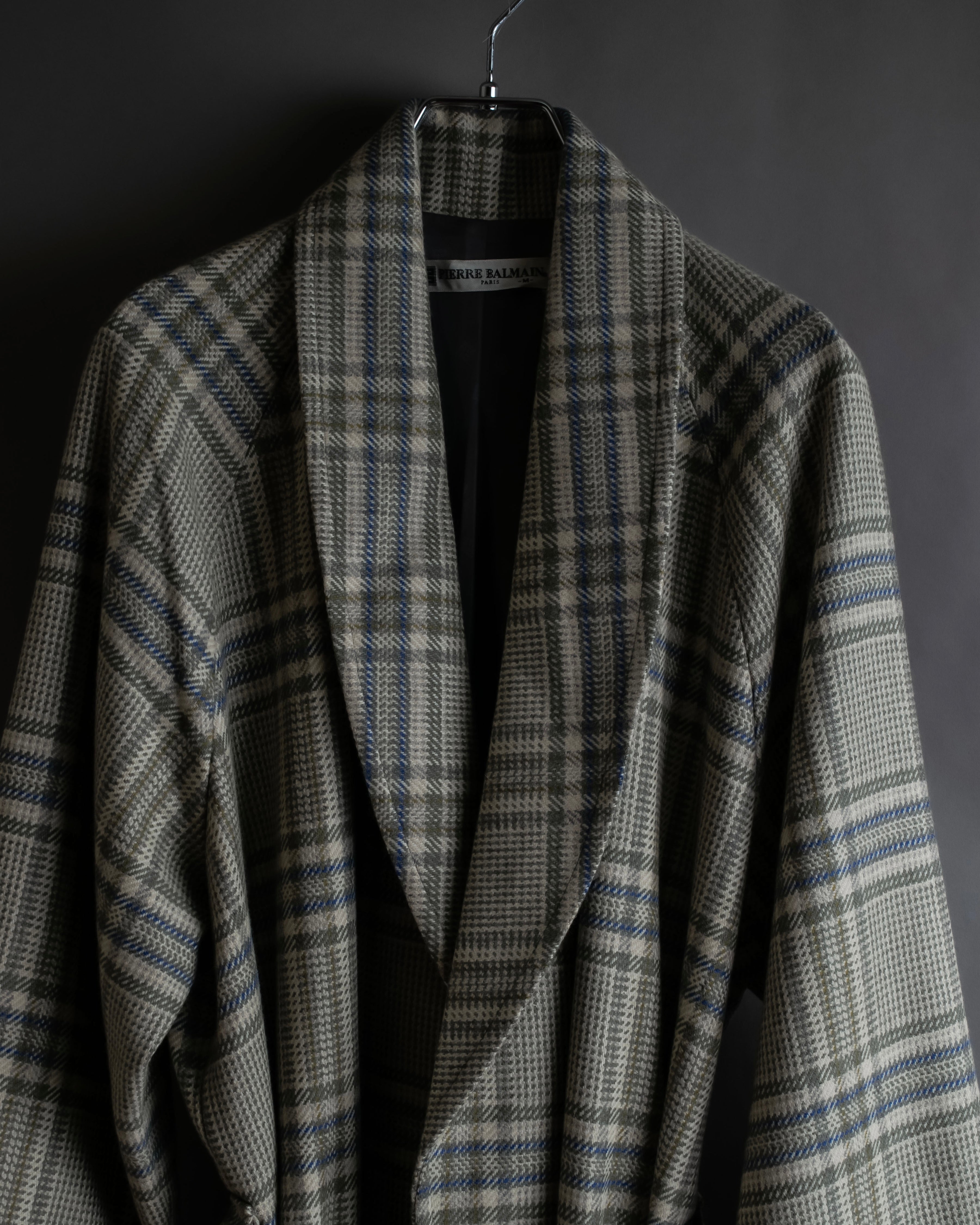 "PIERRE BALMAIN" Glen check belted gown coat