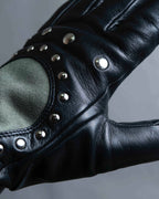 For lease "Christian Dior" Stud design metal plate docking leather gloves